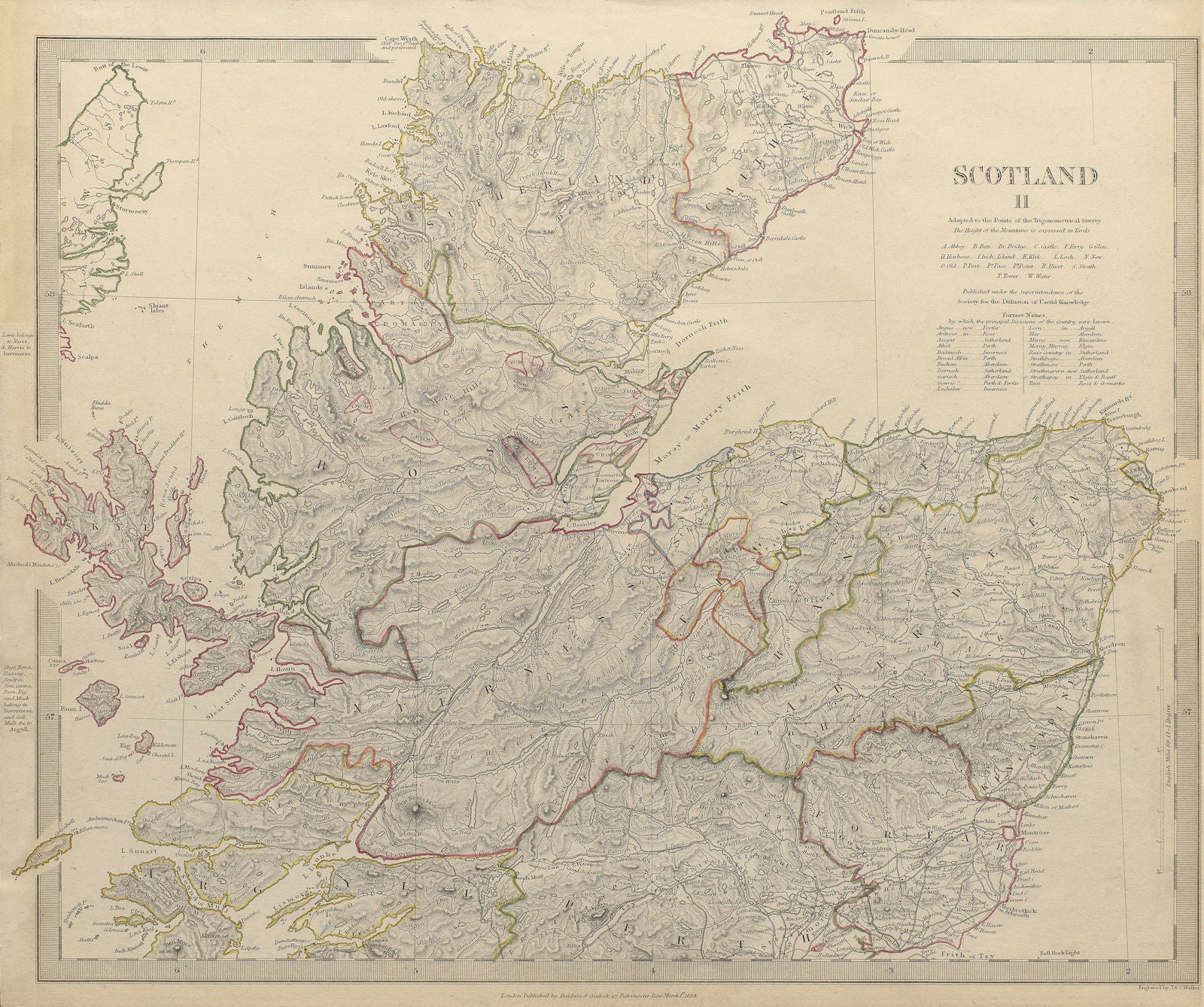SCOTLAND NORTH. Shows castles & kirks. Inset former county names SDUK 1844 map